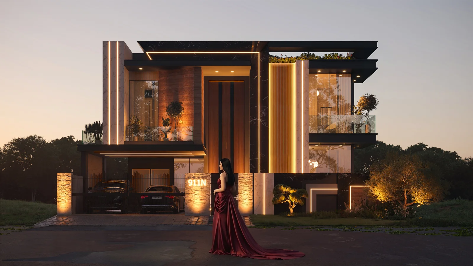 1 Kanal House night render by Janan Manzil Architects Multan